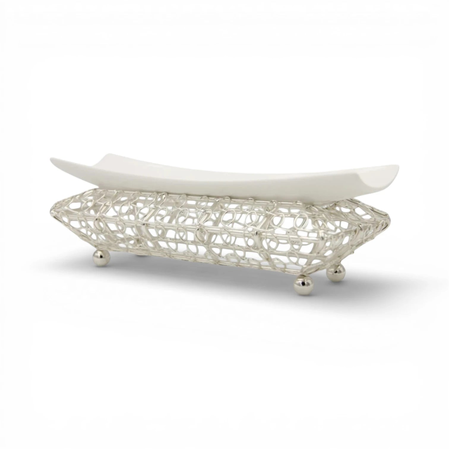 Decorative Serving Tray with Metal Stand & Curved Plate – Elegant Display Platter for Desserts, Snacks & Ramadan Table Decor (9H x 28L × 11W CM) - Damoo