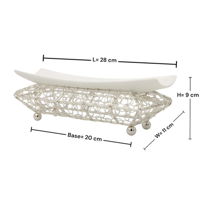 Decorative Serving Tray with Metal Stand & Curved Plate – Elegant Display Platter for Desserts, Snacks & Ramadan Table Decor (9H x 28L × 11W CM) - Damoo