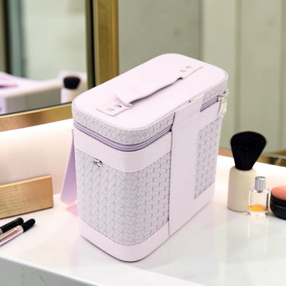 Luxury Portable Makeup Storage Box with Handle and Shoulder Strap – Large Cosmetic Organizer Case with Zipper Travel Beauty Bag (22x19x10.5cm) - Damoo