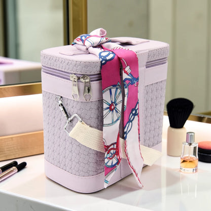 Luxury Portable Makeup Storage Box with Handle and Shoulder Strap – Large Cosmetic Organizer Case with Zipper Travel Beauty Bag (22x19x10.5cm) - Damoo