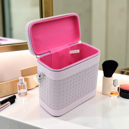 Luxury Portable Makeup Storage Box with Handle and Shoulder Strap – Large Cosmetic Organizer Case with Zipper Travel Beauty Bag (22x19x10.5cm) - Damoo