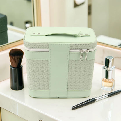 Luxury Portable Makeup Storage Box with Handle and Shoulder Strap – Large Cosmetic Organizer Case with Zipper Travel Beauty Bag (22x19x10.5cm) - Damoo