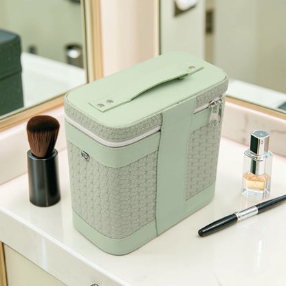 Luxury Portable Makeup Storage Box with Handle and Shoulder Strap – Large Cosmetic Organizer Case with Zipper Travel Beauty Bag (22x19x10.5cm) - Damoo