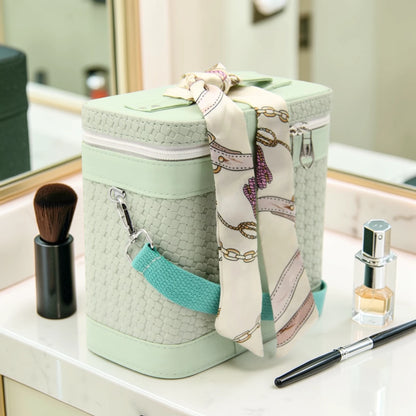 Luxury Portable Makeup Storage Box with Handle and Shoulder Strap – Large Cosmetic Organizer Case with Zipper Travel Beauty Bag (22x19x10.5cm) - Damoo