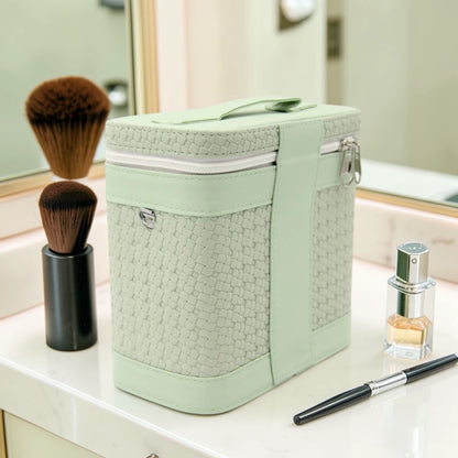Luxury Portable Makeup Storage Box with Handle and Shoulder Strap – Large Cosmetic Organizer Case with Zipper Travel Beauty Bag (22x19x10.5cm) - Damoo