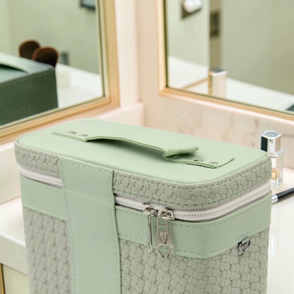 Luxury Portable Makeup Storage Box with Handle and Shoulder Strap – Large Cosmetic Organizer Case with Zipper Travel Beauty Bag (22x19x10.5cm) - Damoo