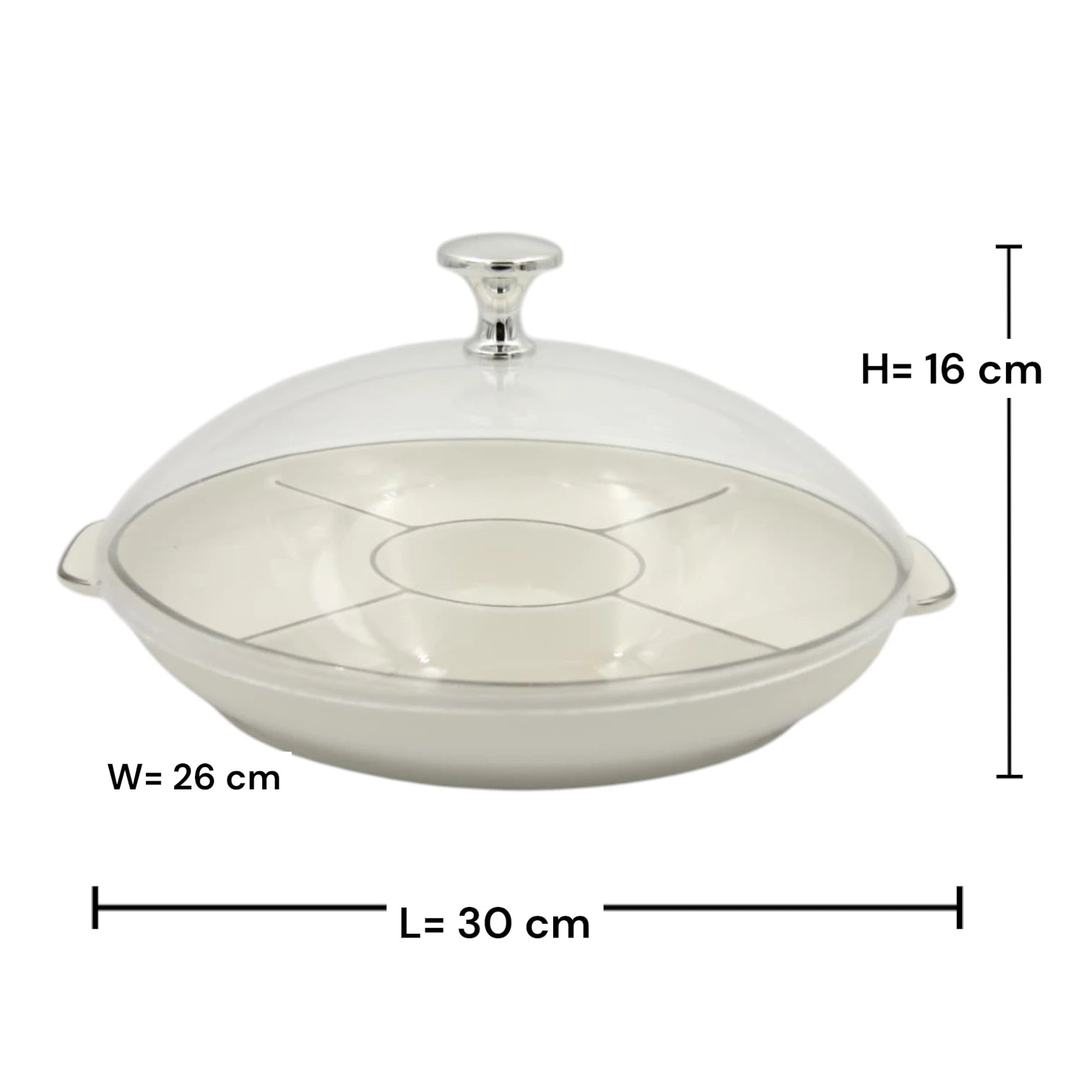 Round Sectioned Serving Tray with Lid & Handles – Multi-Compartment Snack & Appetizer Serving Plate with Covered Top (16H x 30L × 26W CM) - Damoo