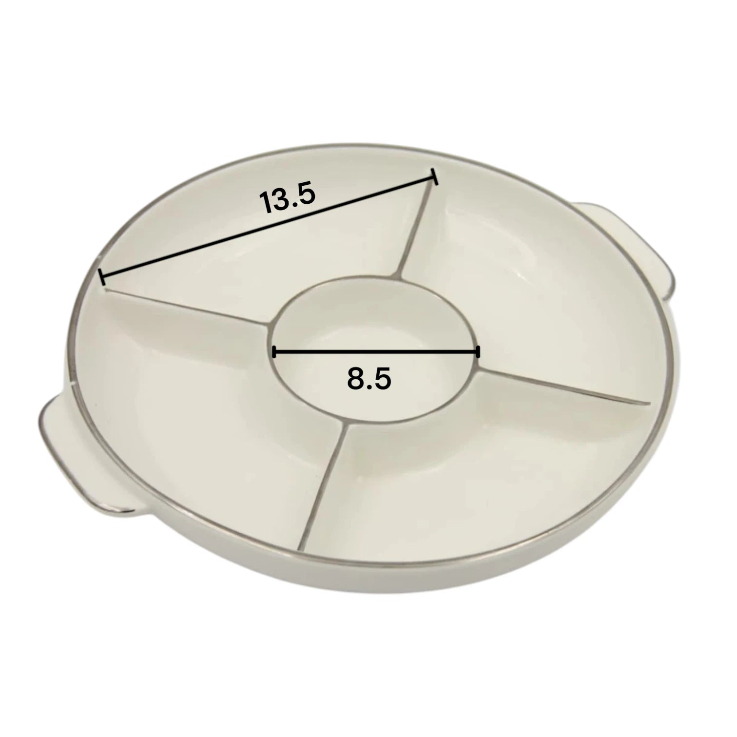 Round Sectioned Serving Tray with Lid & Handles – Multi-Compartment Snack & Appetizer Serving Plate with Covered Top (16H x 30L × 26W CM) - Damoo
