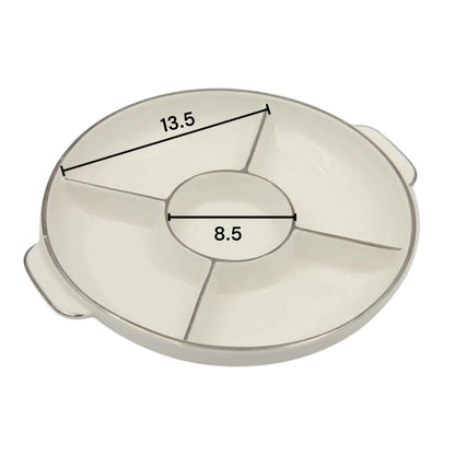 Round Sectioned Serving Tray with Lid & Handles – Multi-Compartment Snack & Appetizer Serving Plate with Covered Top (16H x 30L × 26W CM) - Damoo