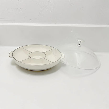 Round Sectioned Serving Tray with Lid & Handles – Multi-Compartment Snack & Appetizer Serving Plate with Covered Top (16H x 30L × 26W CM) - Damoo