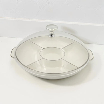 Round Sectioned Serving Tray with Lid & Handles – Multi-Compartment Snack & Appetizer Serving Plate with Covered Top (16H x 30L × 26W CM) - Damoo