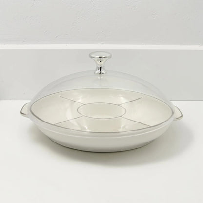 Round Sectioned Serving Tray with Lid & Handles – Multi-Compartment Snack & Appetizer Serving Plate with Covered Top (16H x 30L × 26W CM) - Damoo