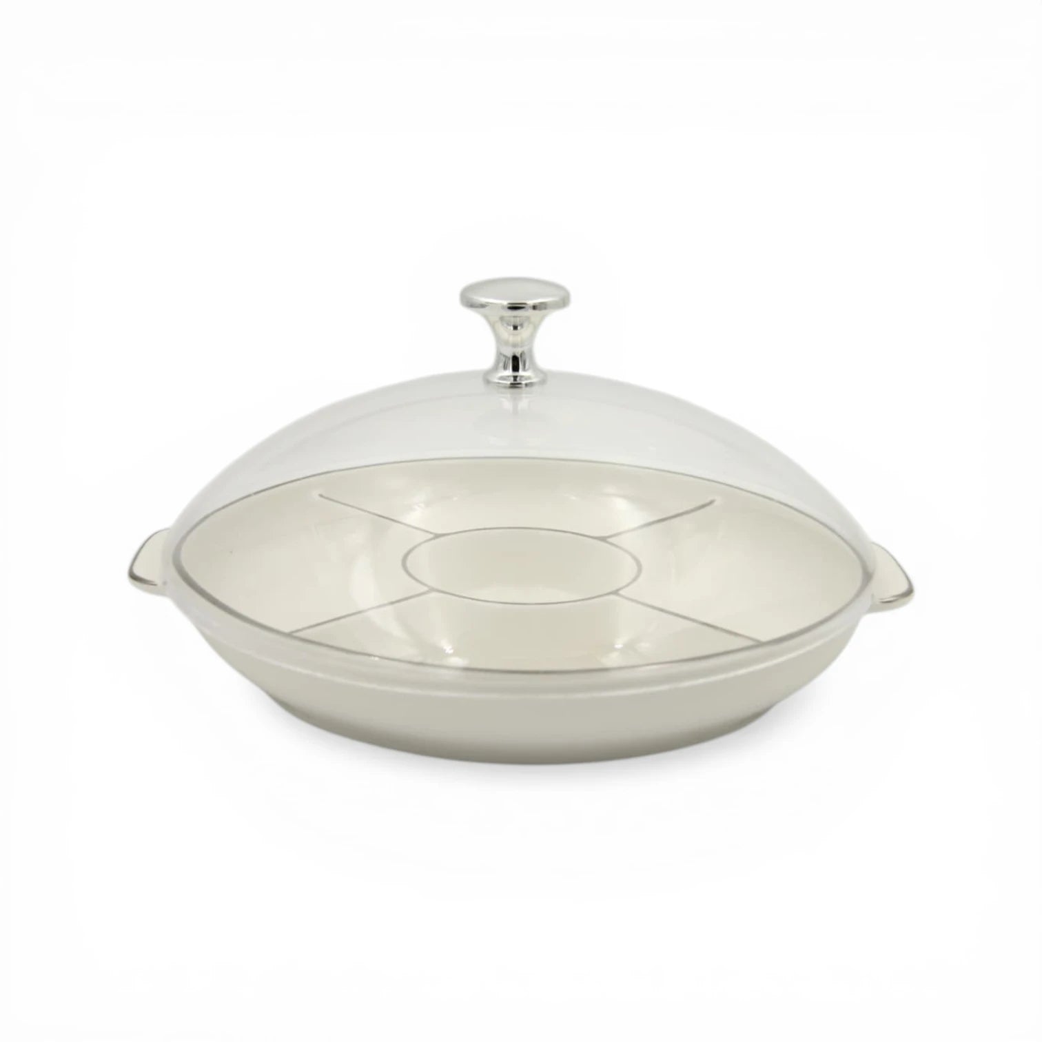 Round Sectioned Serving Tray with Lid & Handles – Multi-Compartment Snack & Appetizer Serving Plate with Covered Top (16H x 30L × 26W CM) - Damoo