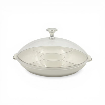 Round Sectioned Serving Tray with Lid & Handles – Multi-Compartment Snack & Appetizer Serving Plate with Covered Top (16H x 30L × 26W CM) - Damoo