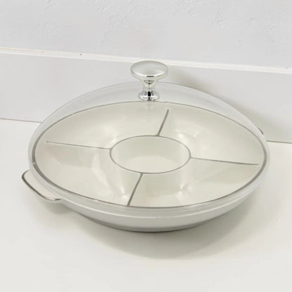 Round Sectioned Serving Tray with Lid & Handles – Multi-Compartment Snack & Appetizer Serving Plate with Covered Top (16H x 30L × 26W CM) - Damoo