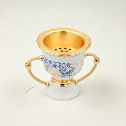 Luxury Ceramic Bakhoor Burner with Gold Metal Insert & Decorative Floral Pattern – Oud Incense Burner for Home & Majlis (15.5H x 19L x 13W CM) - Damoo