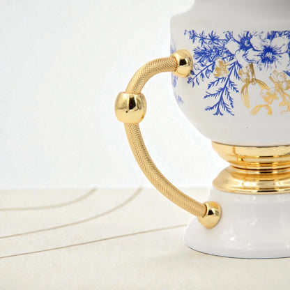 Luxury Ceramic Bakhoor Burner with Gold Metal Insert & Decorative Floral Pattern – Oud Incense Burner for Home & Majlis (15.5H x 19L x 13W CM) - Damoo