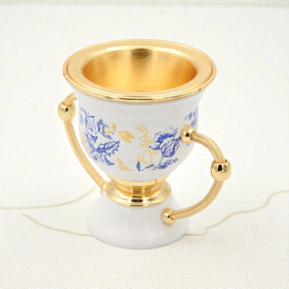 Luxury Ceramic Bakhoor Burner with Gold Metal Insert & Decorative Floral Pattern – Oud Incense Burner for Home & Majlis (15.5H x 19L x 13W CM) - Damoo