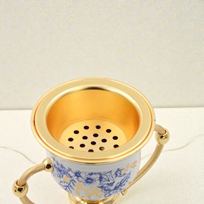 Luxury Ceramic Bakhoor Burner with Gold Metal Insert & Decorative Floral Pattern – Oud Incense Burner for Home & Majlis (15.5H x 19L x 13W CM) - Damoo
