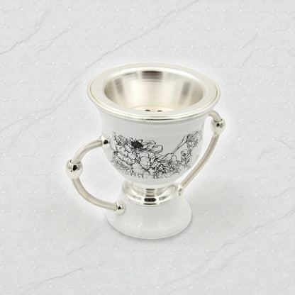 Luxury Ceramic Bakhoor Burner with Silver Metal Insert & Floral Pattern – Oud Incense Burner for Home & Majlis (15.5H x 19L x 13W CM) - Damoo