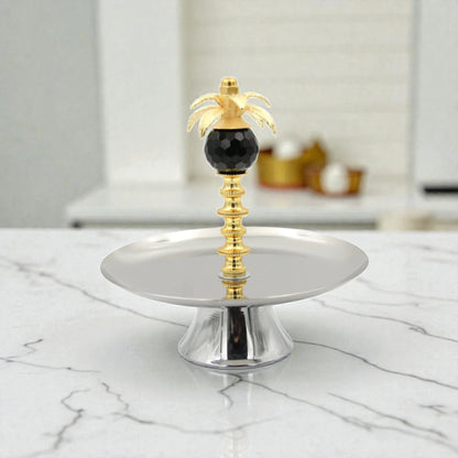 Luxury Metal Bakhoor Burner with Serving Tray & Decorative Palm Design – Oud Incense Burner Stand for Home, Majlis & Gifting (21H x 20L x 20W CM) - Damoo