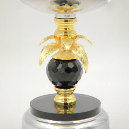 Luxury Metal Serving Bowl Stand with Decorative Palm Design & Crystal Accent – Pedestal Fruit Bowl Centerpiece for Table Décor (21H x 16L x 16W CM)