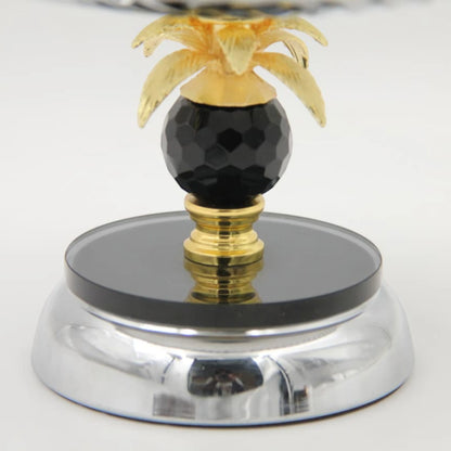 Luxury Metal Serving Tray Stand with Decorative Palm Design & Crystal Accent – Pedestal Dessert & Fruit Display Plate for Table Décor (15H x 24.5L x 24.5W CM) - Damoo