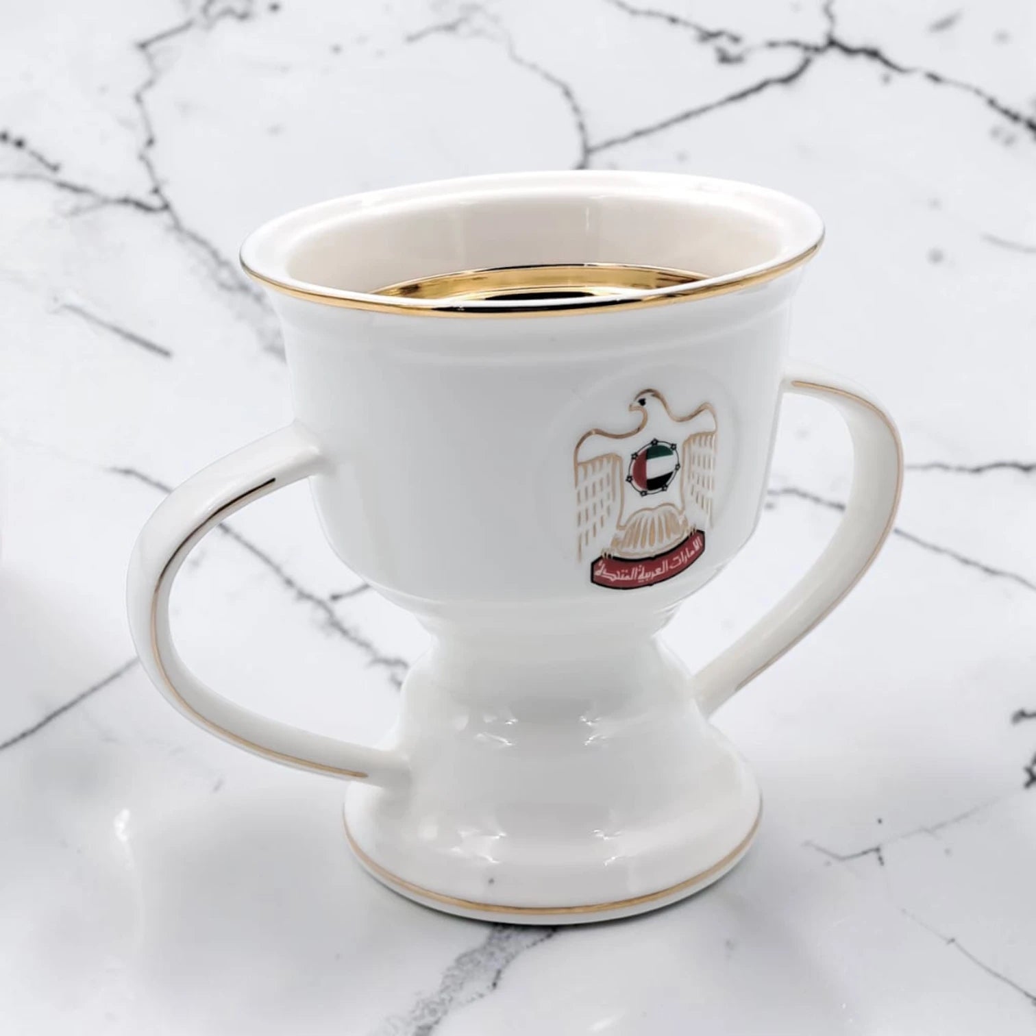 UAE Incense Burner Cup with Double Handles & Removable Metal Tray – Bakhoor Oud Burner with Emirati Logo (H(11.5cm) x W(10cm) x L(15cm) x Base(8cm)) - Damoo
