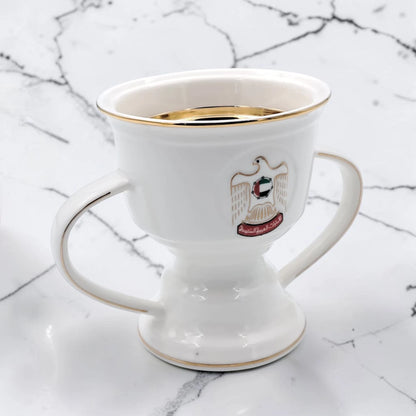 UAE Incense Burner Cup with Double Handles & Removable Metal Tray – Bakhoor Oud Burner with Emirati Logo (H(11.5cm) x W(10cm) x L(15cm) x Base(8cm)) - Damoo