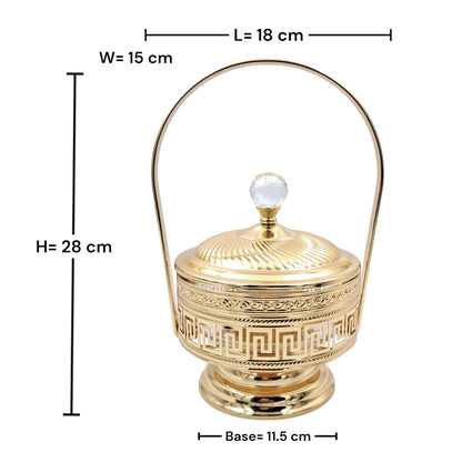 Footed Decorative Candy Bowl with Lid and Handle Elegant Covered Serving Container for Sweets Dates Nuts Table Centerpiece (28H x 18L x 15W CM) - Damoo