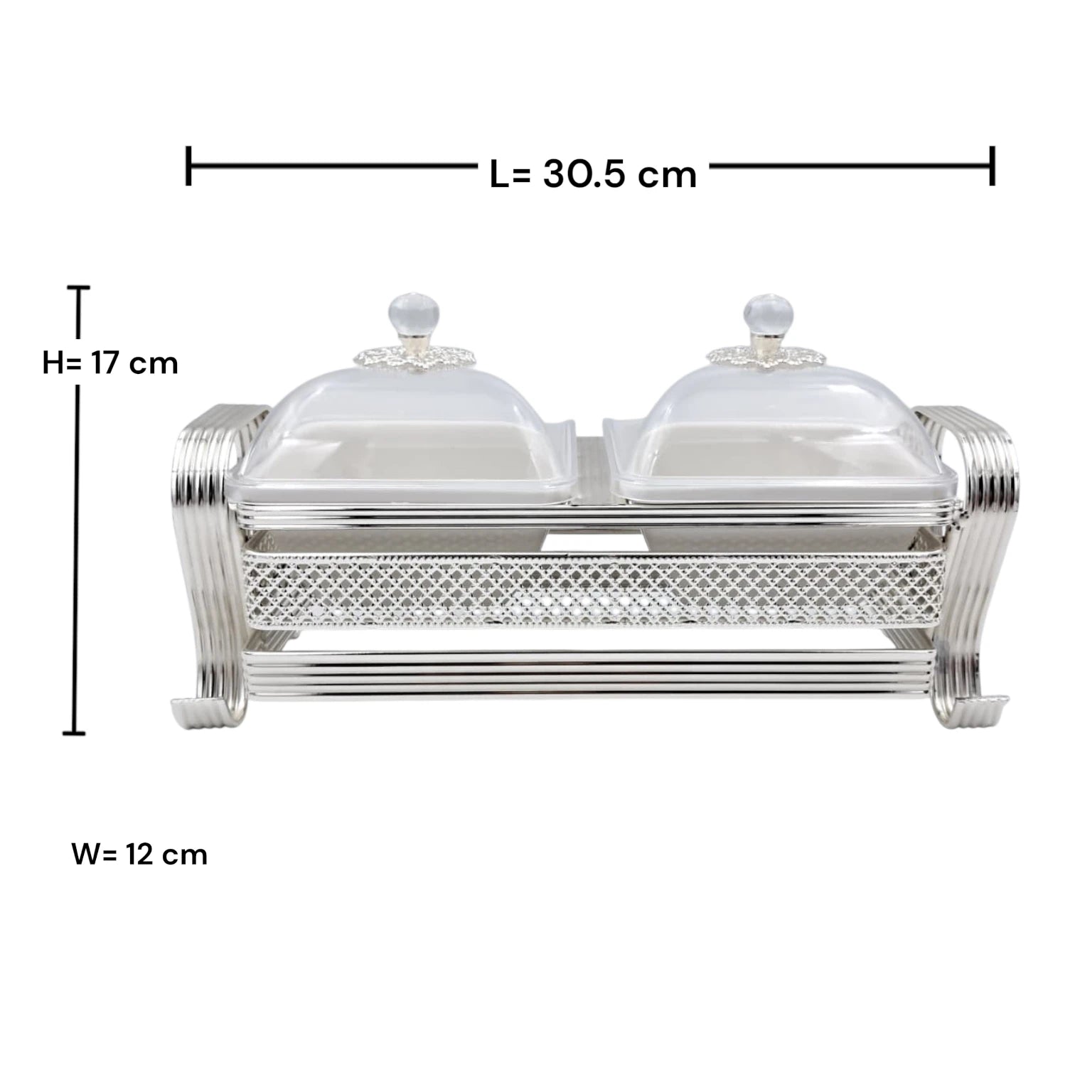 2 Compartment Covered Serving Tray Set with Stand Decorative Snack Server with Lid for Nuts Sweets and Dips (17H x 30.5L x 12W CM) - Damoo