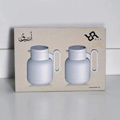 RAZ Vacuum Flask 2-Piece Set 1.0L Each – Thermal Insulated Tea & Coffee Server with Ergonomic Handle for Hot & Cold Beverages - Damoo