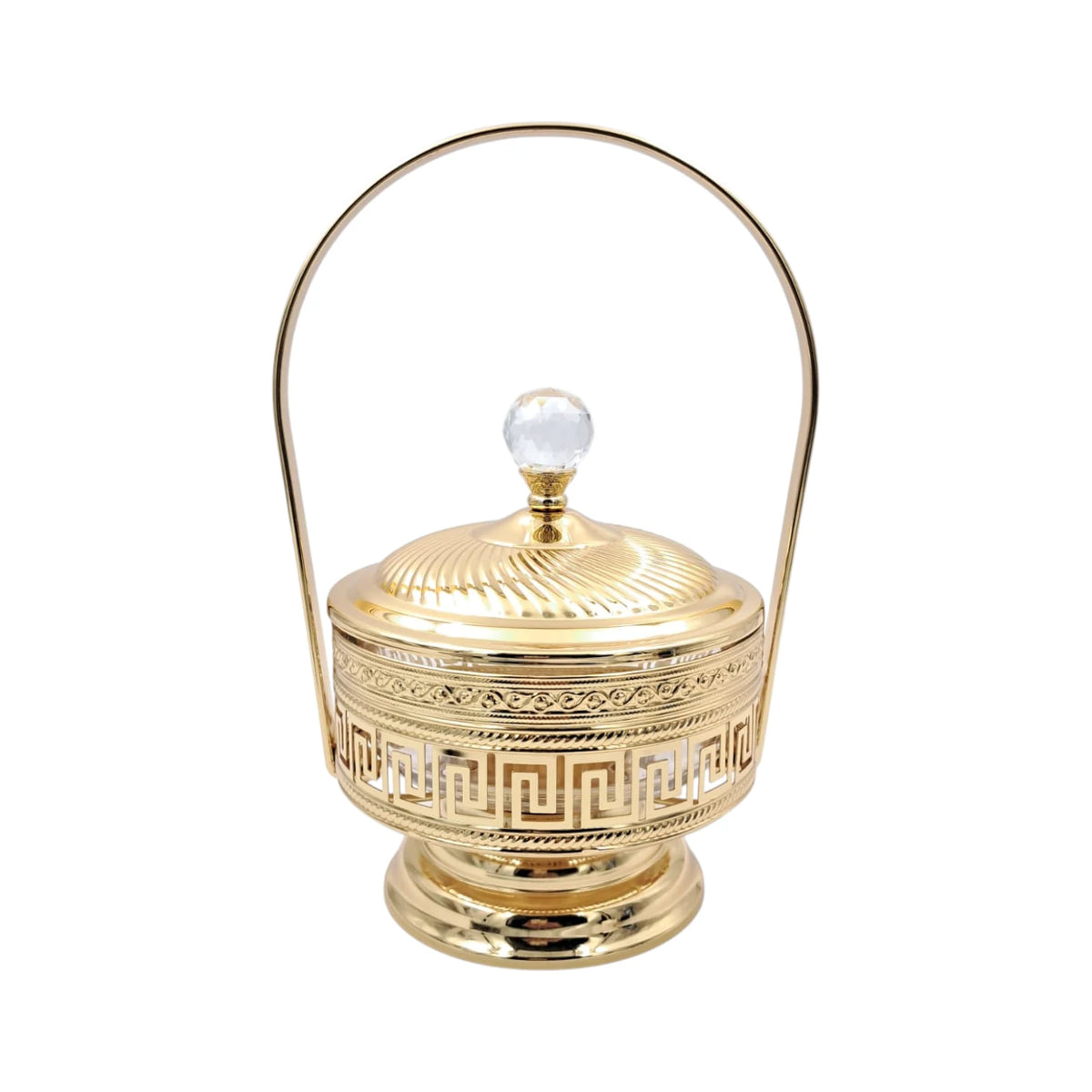 Footed Decorative Candy Bowl with Lid and Handle Elegant Covered Serving Container for Sweets Dates Nuts Table Centerpiece (28H x 18L x 15W CM) - Damoo