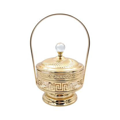 Footed Decorative Candy Bowl with Lid and Handle Elegant Covered Serving Container for Sweets Dates Nuts Table Centerpiece (28H x 18L x 15W CM) - Damoo