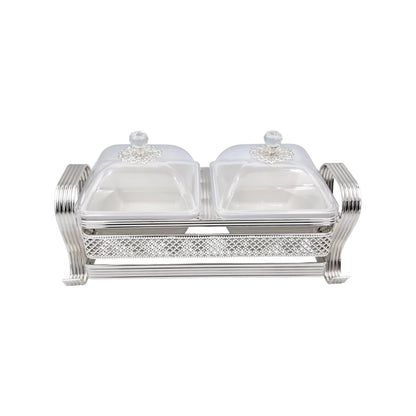 2 Compartment Covered Serving Tray Set with Stand Decorative Snack Server with Lid for Nuts Sweets and Dips (17H x 30.5L x 12W CM) - Damoo