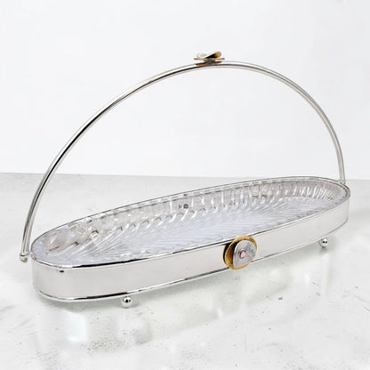 MAY FLOWER Premium Oval Serving Tray with Glass Plate Insert and Arch Handle Decorative Food Display Stand (30H x 53L x 18.5W CM) - Damoo
