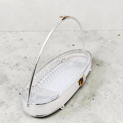 MAY FLOWER Premium Oval Serving Tray with Glass Plate Insert and Arch Handle Decorative Food Display Stand (30H x 53L x 18.5W CM) - Damoo