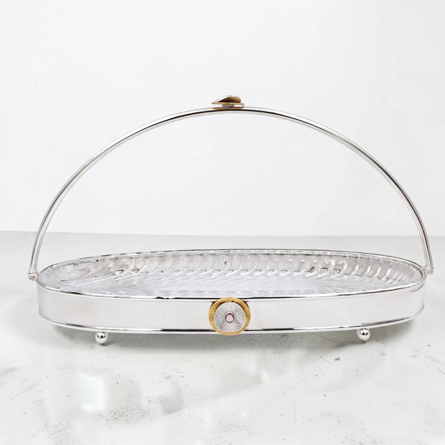 MAY FLOWER Premium Oval Serving Tray with Glass Plate Insert and Arch Handle Decorative Food Display Stand (30H x 53L x 18.5W CM) - Damoo