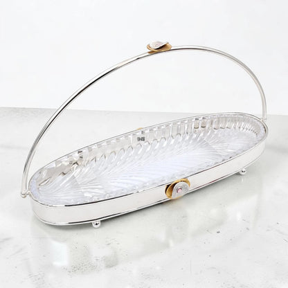 MAY FLOWER Premium Oval Serving Tray with Glass Plate Insert and Arch Handle Decorative Food Display Stand (30H x 53L x 18.5W CM) - Damoo
