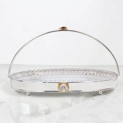 MAY FLOWER Premium Oval Serving Tray with Glass Plate Insert and Arch Handle Decorative Food Display Stand (30H x 53L x 18.5W CM) - Damoo