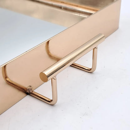 MAY FLOWER Luxury Gold Mirrored Serving Tray with Handles Decorative Vanity Organizer Tray for Coffee Table Dining Table & Home Décor (8H x 48.5L x 30W CM) - Damoo
