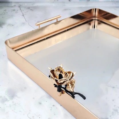 MAY FLOWER Luxury Gold Mirrored Serving Tray with Handles Decorative Vanity Organizer Tray for Coffee Table Dining Table & Home Décor (8H x 48.5L x 30W CM) - Damoo