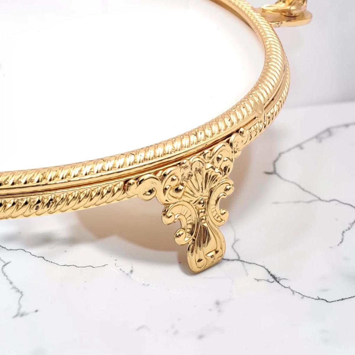 Luxury Round Decorative Serving Tray with Floral Handles and Raised Feet, Elegant Display Tray for Desserts Snacks Candles Coffee Table Décor (H(4cm) x W(22cm) x L(30cm)) - Damoo