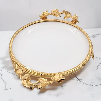Luxury Round Decorative Serving Tray with Floral Handles and Raised Feet, Elegant Display Tray for Desserts Snacks Candles Coffee Table Décor (H(4cm) x W(22cm) x L(30cm)) - Damoo