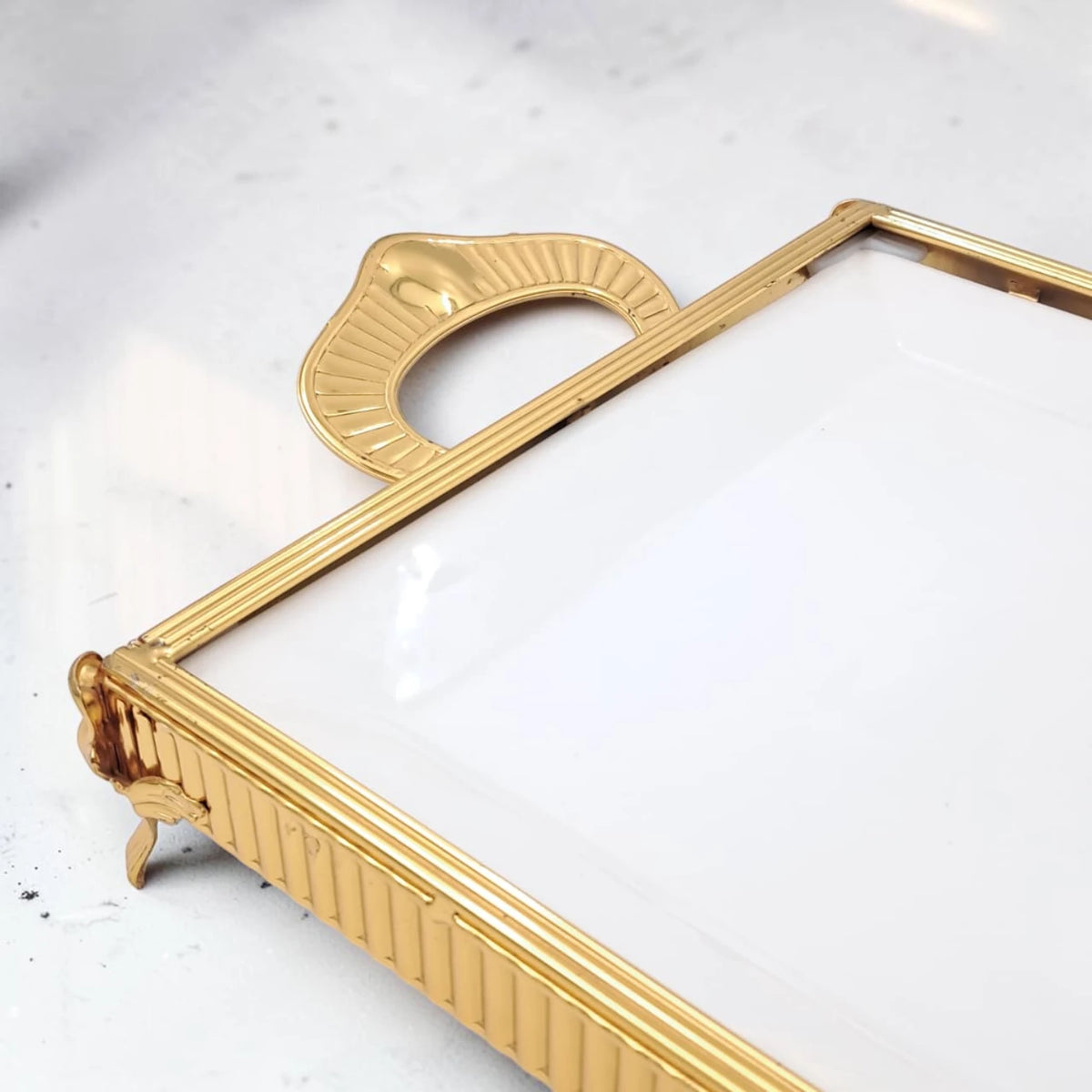 Luxury Rectangular Decorative Serving Tray with Handles and Raised Feet, Elegant Display Tray for Desserts Snacks Coffee Table Décor (H(7.5cm) x W(28cm) x L(39cm)) - Damoo