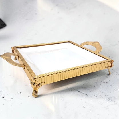 Luxury Rectangular Decorative Serving Tray with Handles and Raised Feet, Elegant Display Tray for Desserts Snacks Coffee Table Décor (H(7.5cm) x W(28cm) x L(39cm)) - Damoo
