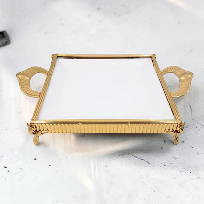 Luxury Rectangular Decorative Serving Tray with Handles and Raised Feet, Elegant Display Tray for Desserts Snacks Coffee Table Décor (H(7.5cm) x W(28cm) x L(39cm)) - Damoo