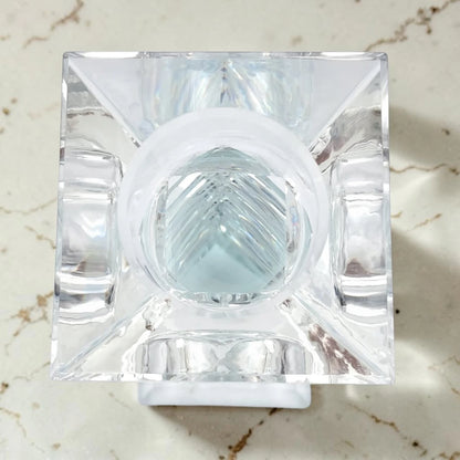 Modern Crystal Glass Candle Holder Set, Geometric Square Taper Candlestick Stand Decorative Centerpiece for Dining Table Wedding Home Décor, Available in 3 Sizes (22H x 7L × 7W CM) - Damoo