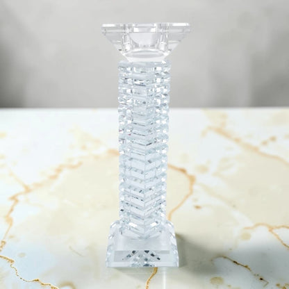 Modern Crystal Glass Candle Holder Set, Geometric Square Taper Candlestick Stand Decorative Centerpiece for Dining Table Wedding Home Décor, Available in 3 Sizes (22H x 7L × 7W CM) - Damoo