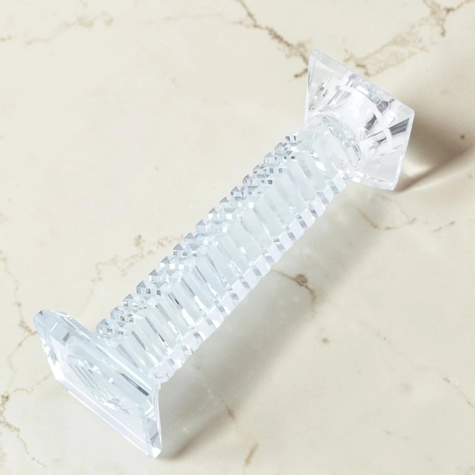 Modern Crystal Glass Candle Holder Set, Geometric Square Taper Candlestick Stand Decorative Centerpiece for Dining Table Wedding Home Décor, Available in 3 Sizes (22H x 7L × 7W CM) - Damoo